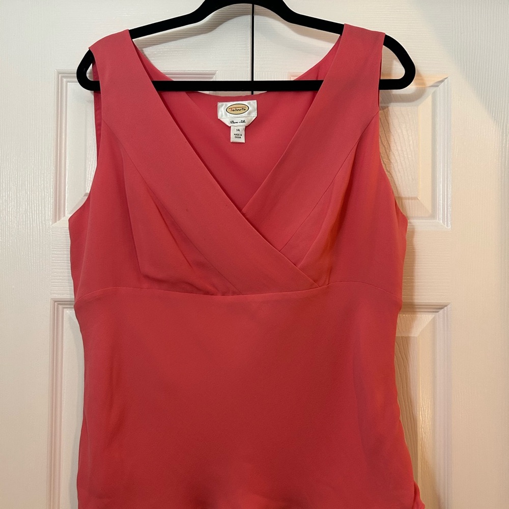 Talbots Pink Silk Sleeveless Blouse Size 14 V-Neck Lightweight Career Top